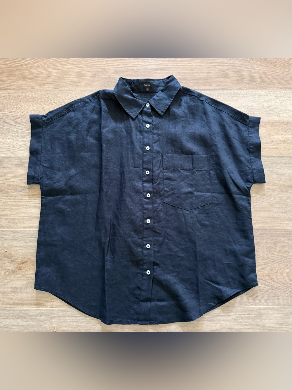 Quince 100% European Linen Camp Shirt Relaxed Button Down L Black